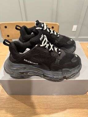 Balenciaga Black Chunky Triple S Style Men's Sneakers